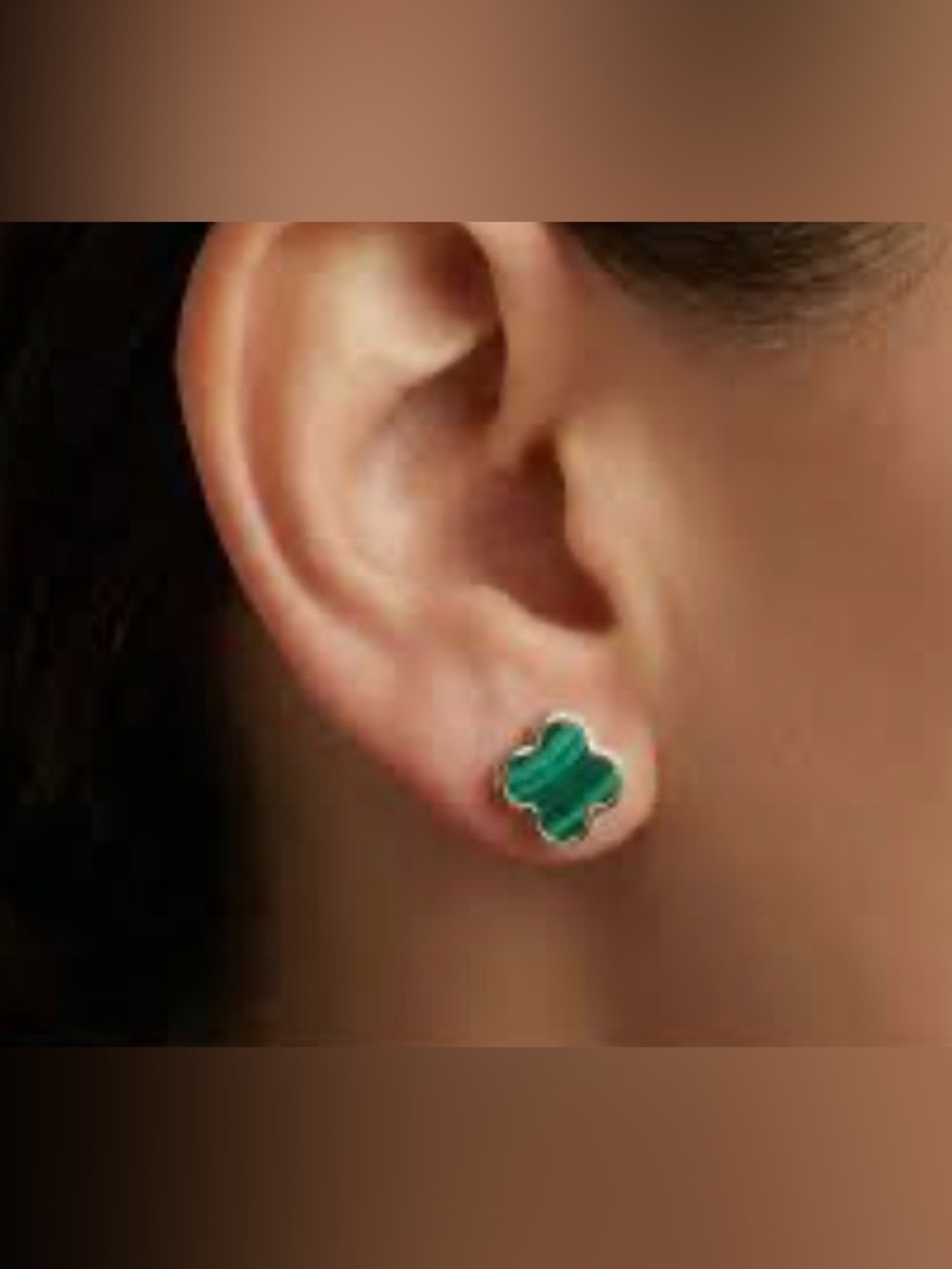 NWT 6MM Green Malachite & 925 Sterling Silver Clover Stud Earrings - Picture 4 of 5